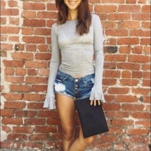 Heather gray long sleeve bell sleeve top